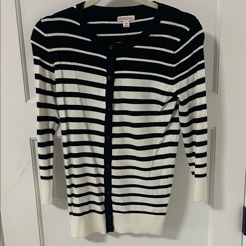 Merona Women's Black and White Striped Cardigan